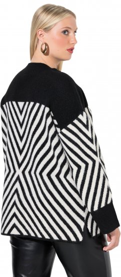 Ulla Popken Graphic Stripe Long Sleeve Turtleneck Sweater Black - φούτερ/Φούτερ με κουκούλα - 