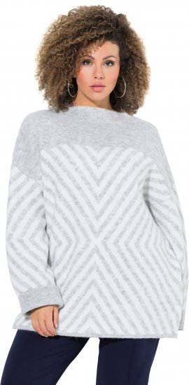 Ulla Popken Graphic Stripe Long Sleeve Turtleneck Sweater Silver Melange - φούτερ/Φούτερ με κουκούλα - 
