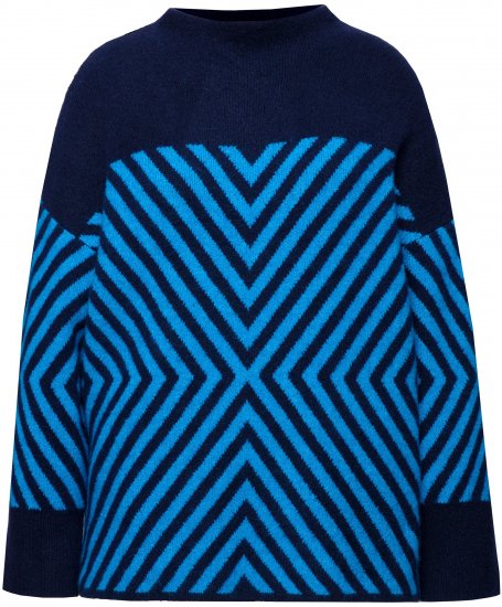 Ulla Popken Graphic Stripe Long Sleeve Turtleneck Sweater Navy - φούτερ/Φούτερ με κουκούλα - 