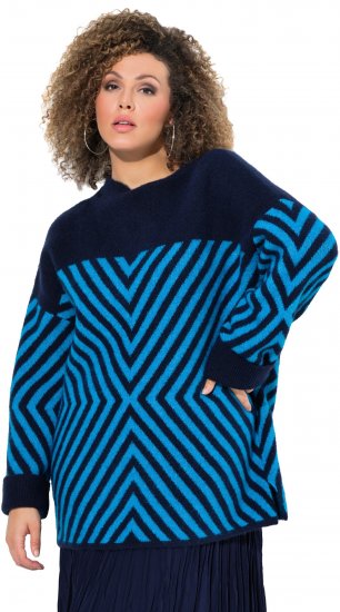 Ulla Popken Graphic Stripe Long Sleeve Turtleneck Sweater Navy - φούτερ/Φούτερ με κουκούλα - 