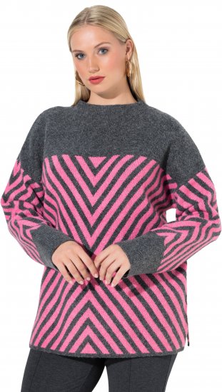 Ulla Popken Graphic Stripe Long Sleeve Turtleneck Sweater Flamingo - φούτερ/Φούτερ με κουκούλα - 