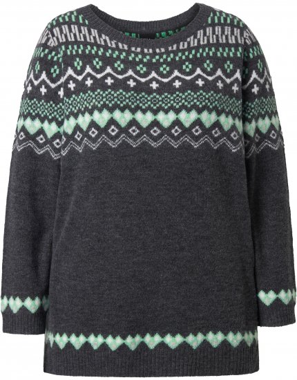 Ulla Popken Norwegian Style Pastel Tone Long Sleeve Sweater Dark Grey Melange - φούτερ/Φούτερ με κουκούλα - 