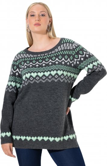 Ulla Popken Norwegian Style Pastel Tone Long Sleeve Sweater Dark Grey Melange - φούτερ/Φούτερ με κουκούλα - 