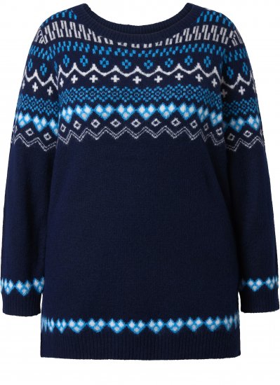 Ulla Popken Norwegian Style Pastel Tone Long Sleeve Sweater Ink Blue - φούτερ/Φούτερ με κουκούλα - 