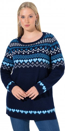 Ulla Popken Norwegian Style Pastel Tone Long Sleeve Sweater Ink Blue - φούτερ/Φούτερ με κουκούλα - 