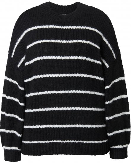 Ulla Popken Oversized Striped Balloon Sleeve Sweater Black - φούτερ/Φούτερ με κουκούλα - 