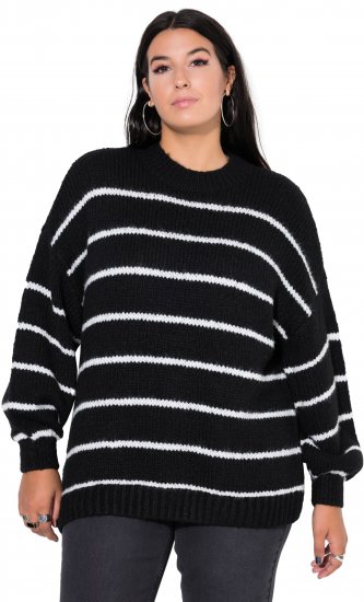 Ulla Popken Oversized Striped Balloon Sleeve Sweater Black - φούτερ/Φούτερ με κουκούλα - 
