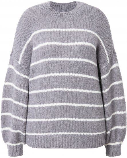 Ulla Popken Oversized Striped Balloon Sleeve Sweater Grey Melange - φούτερ/Φούτερ με κουκούλα - 