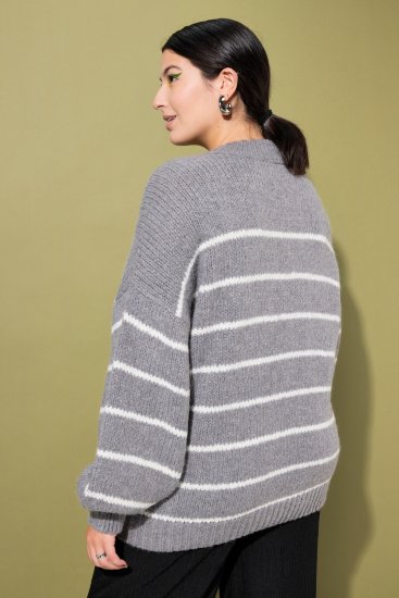 Ulla Popken Oversized Striped Balloon Sleeve Sweater Grey Melange - φούτερ/Φούτερ με κουκούλα - 