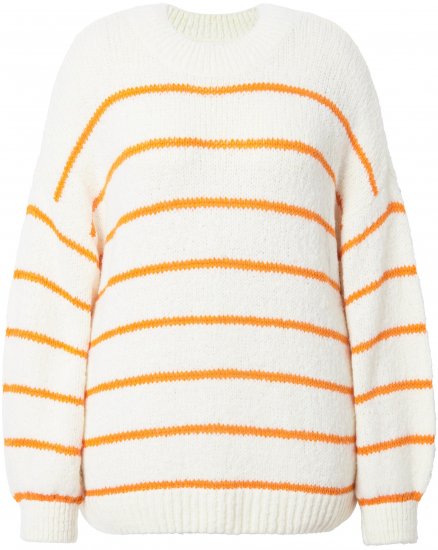 Ulla Popken Oversized Striped Balloon Sleeve Sweater Off-White - φούτερ/Φούτερ με κουκούλα - 