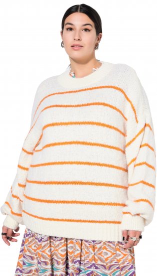 Ulla Popken Oversized Striped Balloon Sleeve Sweater Off-White - φούτερ/Φούτερ με κουκούλα - 
