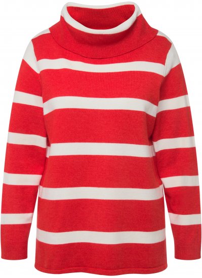 Ulla Popken Stripe Fine Knit Turtleneck Sweater Light Red - φούτερ/Φούτερ με κουκούλα - 
