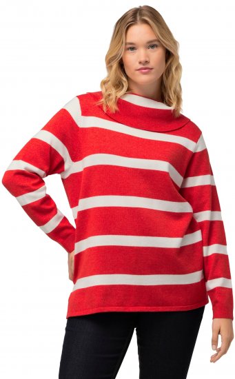 Ulla Popken Stripe Fine Knit Turtleneck Sweater Light Red - φούτερ/Φούτερ με κουκούλα - 