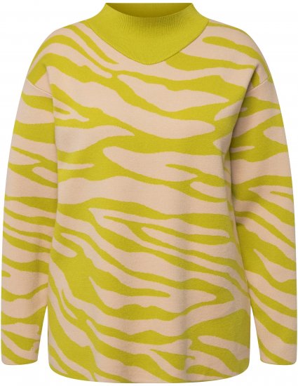 Ulla Popken Zebra Print Mock Turtleneck Long Sleeve Sweater Yellow Green - φούτερ/Φούτερ με κουκούλα - 