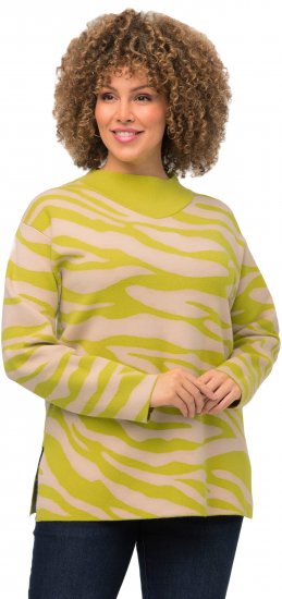 Ulla Popken Zebra Print Mock Turtleneck Long Sleeve Sweater Yellow Green - φούτερ/Φούτερ με κουκούλα - 