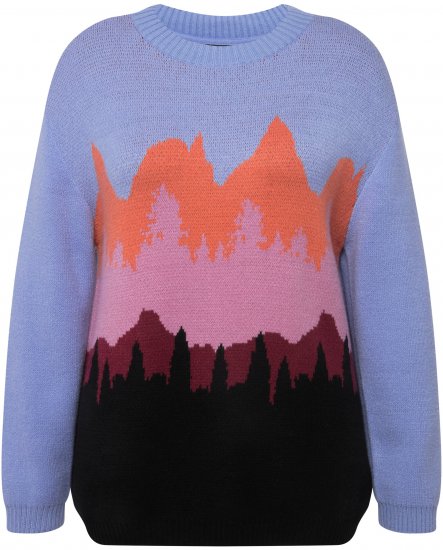 Ulla Popken Long Sleeve Knit Mountain Range Sweater Bright Purple - φούτερ/Φούτερ με κουκούλα - 