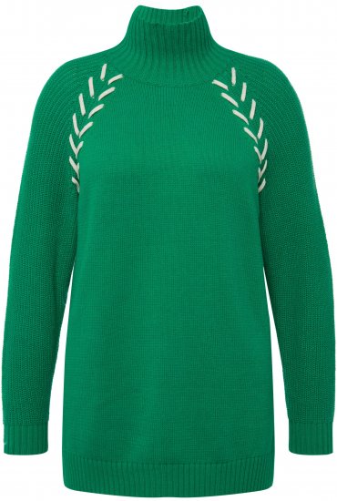 Ulla Popken Contrast Braid Turtleneck Sweater Emerald Green - φούτερ/Φούτερ με κουκούλα - 