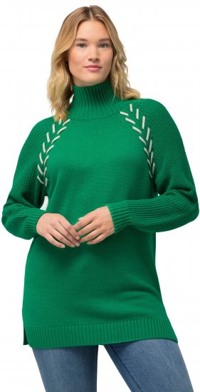 Ulla Popken Contrast Braid Turtleneck Sweater Emerald Green - φούτερ/Φούτερ με κουκούλα - 