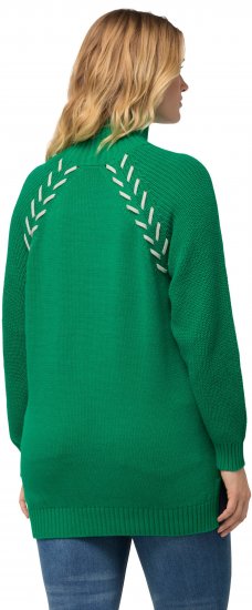 Ulla Popken Contrast Braid Turtleneck Sweater Emerald Green - φούτερ/Φούτερ με κουκούλα - 