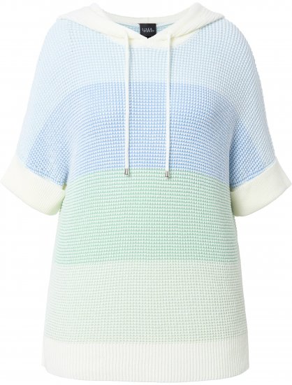 Ulla Popken Block Stripe Hooded Short Sleeve Sweater Mint Green - φούτερ/Φούτερ με κουκούλα - 