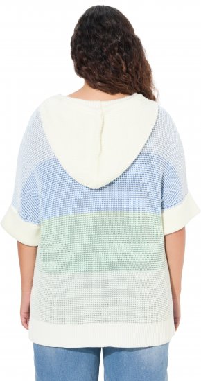 Ulla Popken Block Stripe Hooded Short Sleeve Sweater Mint Green - φούτερ/Φούτερ με κουκούλα - 