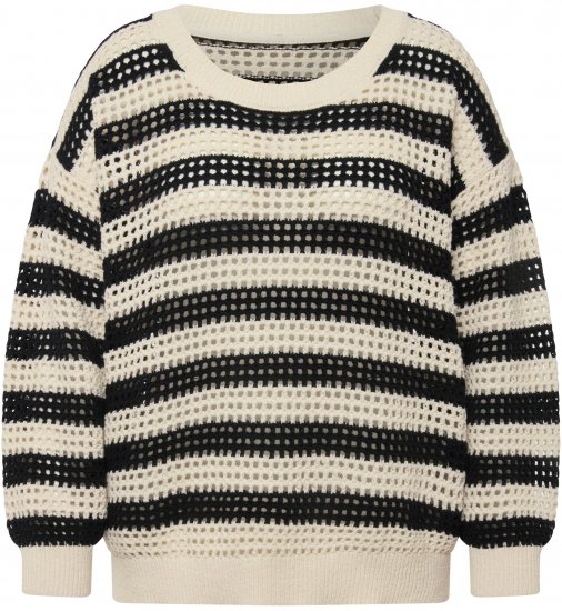Ulla Popken Striped Long Sleeve Crocheted Sweater Vanilla - φούτερ/Φούτερ με κουκούλα - 