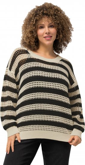 Ulla Popken Striped Long Sleeve Crocheted Sweater Vanilla - φούτερ/Φούτερ με κουκούλα - 