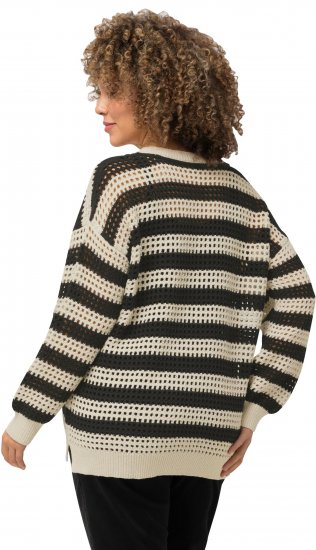 Ulla Popken Striped Long Sleeve Crocheted Sweater Vanilla - φούτερ/Φούτερ με κουκούλα - 