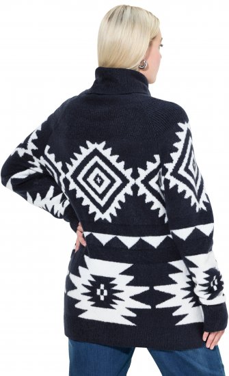 Ulla Popken Aztec-Inspired Long Sleeve Turtleneck Sweater Navy - φούτερ/Φούτερ με κουκούλα - 