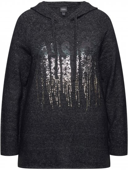 Ulla Popken Sequined Knit Long Sleeve Hoodie Black - φούτερ/Φούτερ με κουκούλα - 