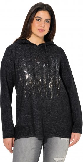 Ulla Popken Sequined Knit Long Sleeve Hoodie Black - φούτερ/Φούτερ με κουκούλα - 