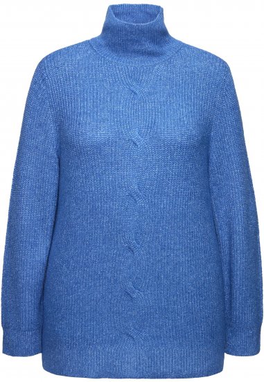 Ulla Popken Cable Knit Long Sleeve Turtleneck Sweater Teal Blue - φούτερ/Φούτερ με κουκούλα - 