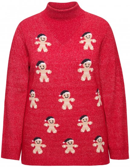Ulla Popken Gingerbread Men Sweater Salsa Red - φούτερ/Φούτερ με κουκούλα - 