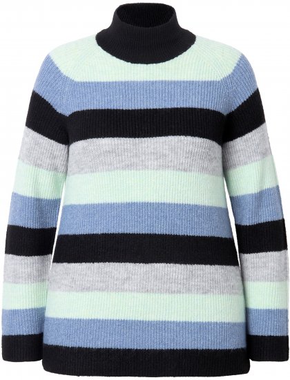 Ulla Popken Chunky Striped Turtleneck Sweater Mint Green - φούτερ/Φούτερ με κουκούλα - 