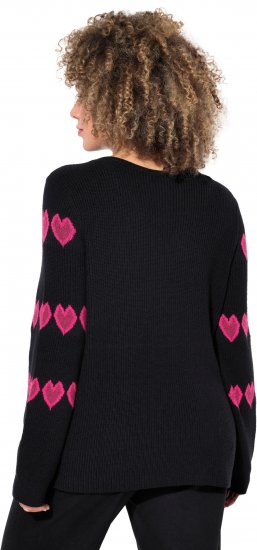 Ulla Popken Heart Print Long Sleeve V-Neck Sweater Black - φούτερ/Φούτερ με κουκούλα - 