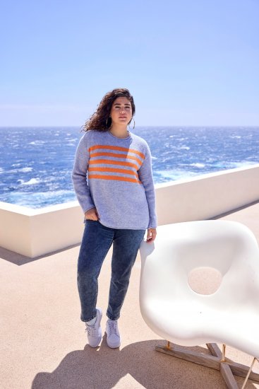 Ulla Popken Striped Long Sleeve Sweater Sky Blue - φούτερ/Φούτερ με κουκούλα - 