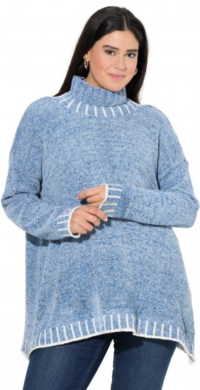 Ulla Popken Blanket Stitch Oversized Turtleneck Sweater Dove Blue - φούτερ/Φούτερ με κουκούλα - 