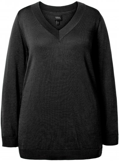 Ulla Popken Casual V-Neck Long Sleeve Sweater Black - φούτερ/Φούτερ με κουκούλα - 