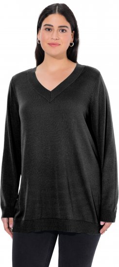 Ulla Popken Soft Fine Knit Pullover V-Neck Sweatshirt Black - φούτερ/Φούτερ με κουκούλα - 