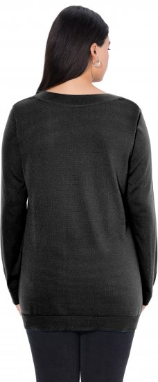 Ulla Popken Soft Fine Knit Pullover V-Neck Sweatshirt Black - φούτερ/Φούτερ με κουκούλα - 