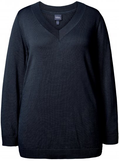 Ulla Popken Soft Fine Knit Pullover V-Neck Sweatshirt Marine - φούτερ/Φούτερ με κουκούλα - 