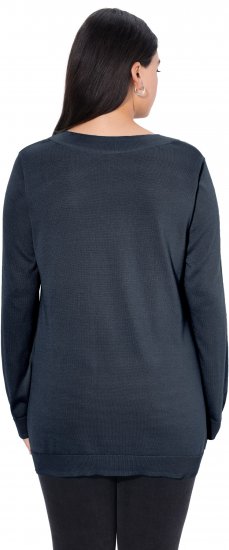 Ulla Popken Casual V-Neck Long Sleeve Sweater Navy Blue - φούτερ/Φούτερ με κουκούλα - 