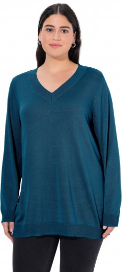 Ulla Popken Casual V-Neck Long Sleeve Sweater Cerulean - φούτερ/Φούτερ με κουκούλα - 