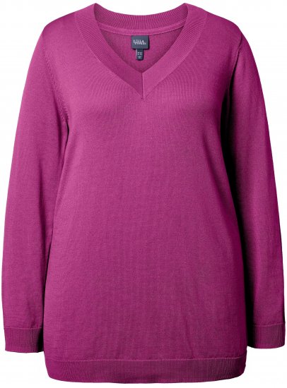 Ulla Popken Soft Fine Knit Pullover V-Neck Sweatshirt Dark Lilac - φούτερ/Φούτερ με κουκούλα - 