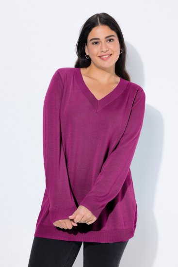 Ulla Popken Soft Fine Knit Pullover V-Neck Sweatshirt Dark Lilac - φούτερ/Φούτερ με κουκούλα - Ζεστά Φούτερ, Hoodies & Πλεκτά