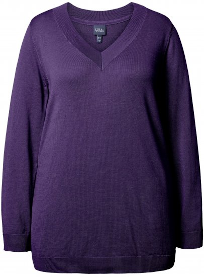Ulla Popken Casual V-Neck Long Sleeve Sweater Deep Violet - φούτερ/Φούτερ με κουκούλα - 