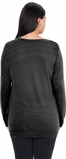 Ulla Popken Casual V-Neck Long Sleeve Sweater Black - φούτερ/Φούτερ με κουκούλα - 