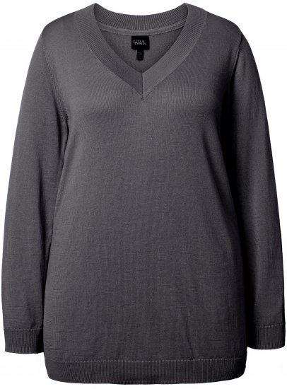 Ulla Popken Casual V-Neck Long Sleeve Sweater Charcoal Grey Melange - φούτερ/Φούτερ με κουκούλα - 
