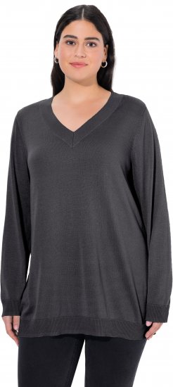 Ulla Popken Casual V-Neck Long Sleeve Sweater Charcoal Grey Melange - φούτερ/Φούτερ με κουκούλα - 