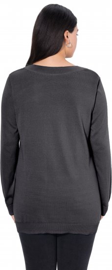 Ulla Popken Casual V-Neck Long Sleeve Sweater Charcoal Grey Melange - φούτερ/Φούτερ με κουκούλα - 